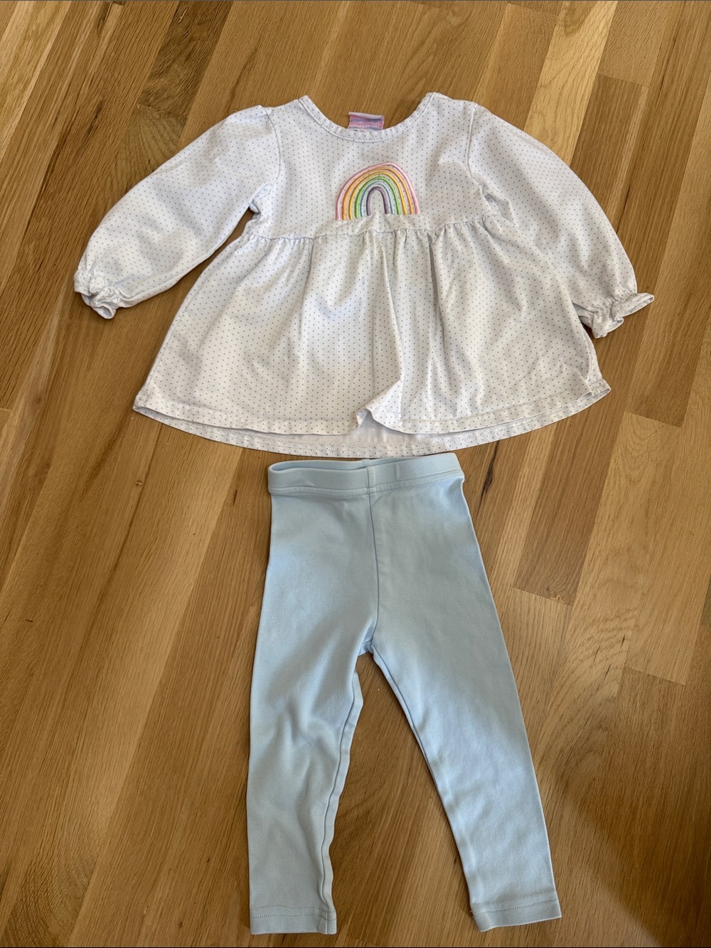 Girls White Rainbow Tunic & Light Blue Leggings Matching Set